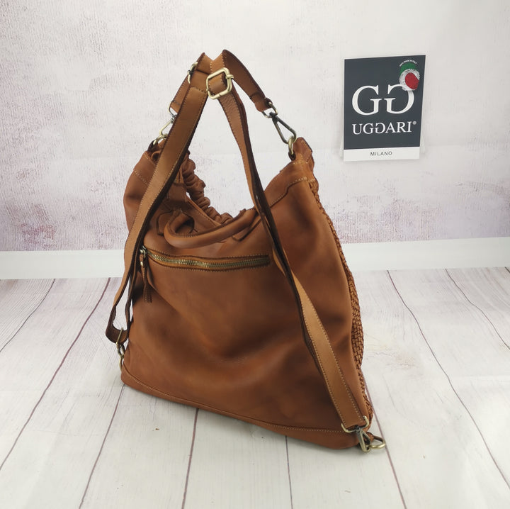 Khatrin bag and backpack in garment-dyed woven leather 