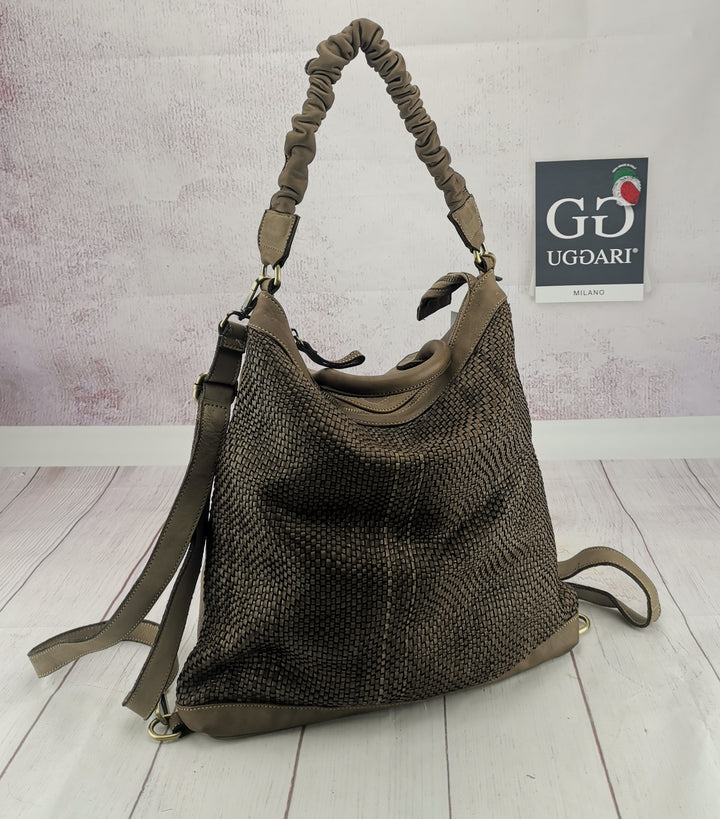 Khatrin bag and backpack in garment-dyed woven leather 