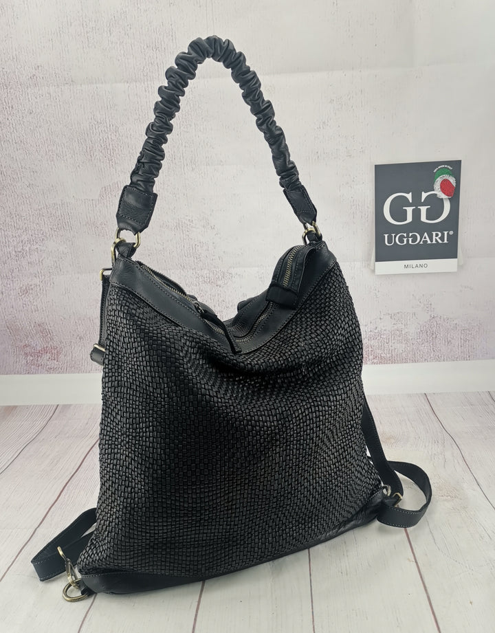Khatrin bag and backpack in garment-dyed woven leather 
