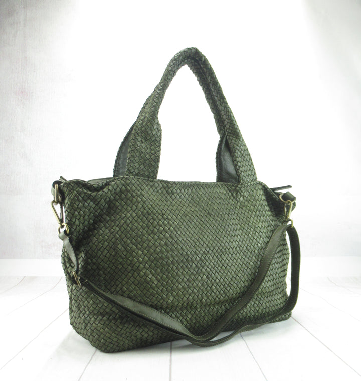 Shopping Alessia in pelle liscia e intrecciata