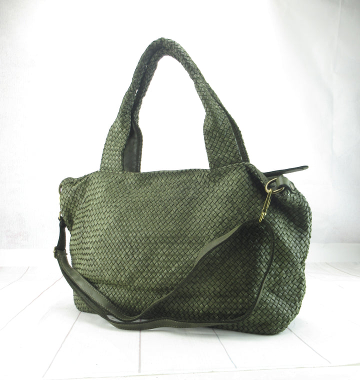 Shopping Alessia in pelle liscia e intrecciata