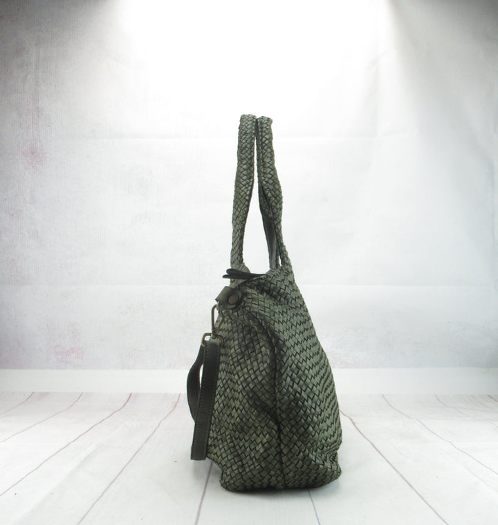 Shopping Alessia in pelle liscia e intrecciata