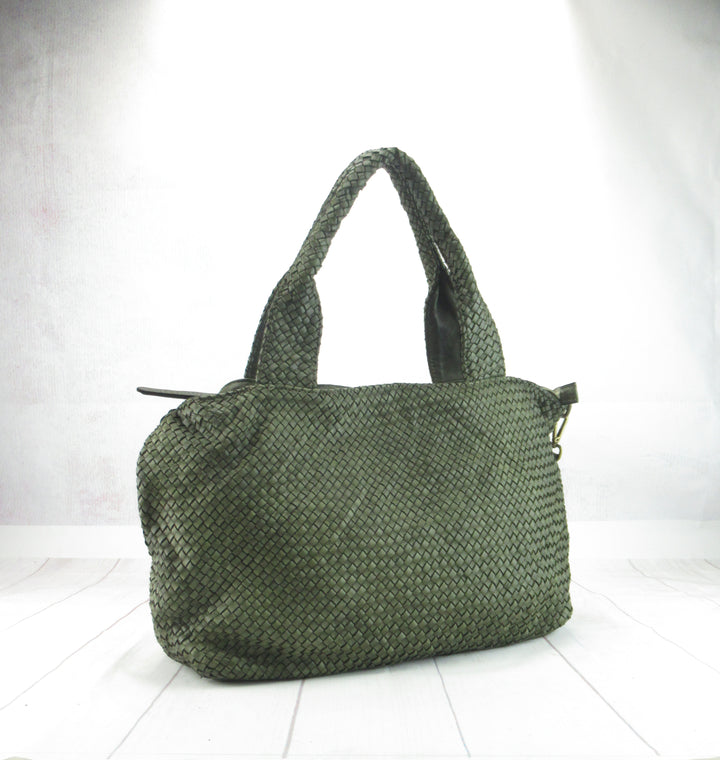 Shopping Alessia in pelle liscia e intrecciata