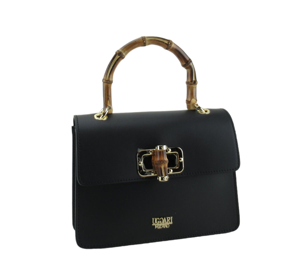 Borsa a Mano misura media pelle liscia manico in bambu