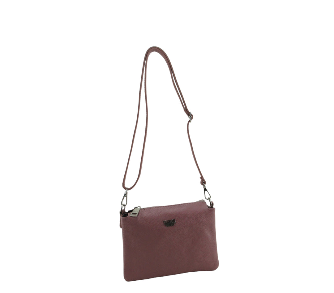 Small Leather Dollar Shoulder Bag with 3 compartments 
