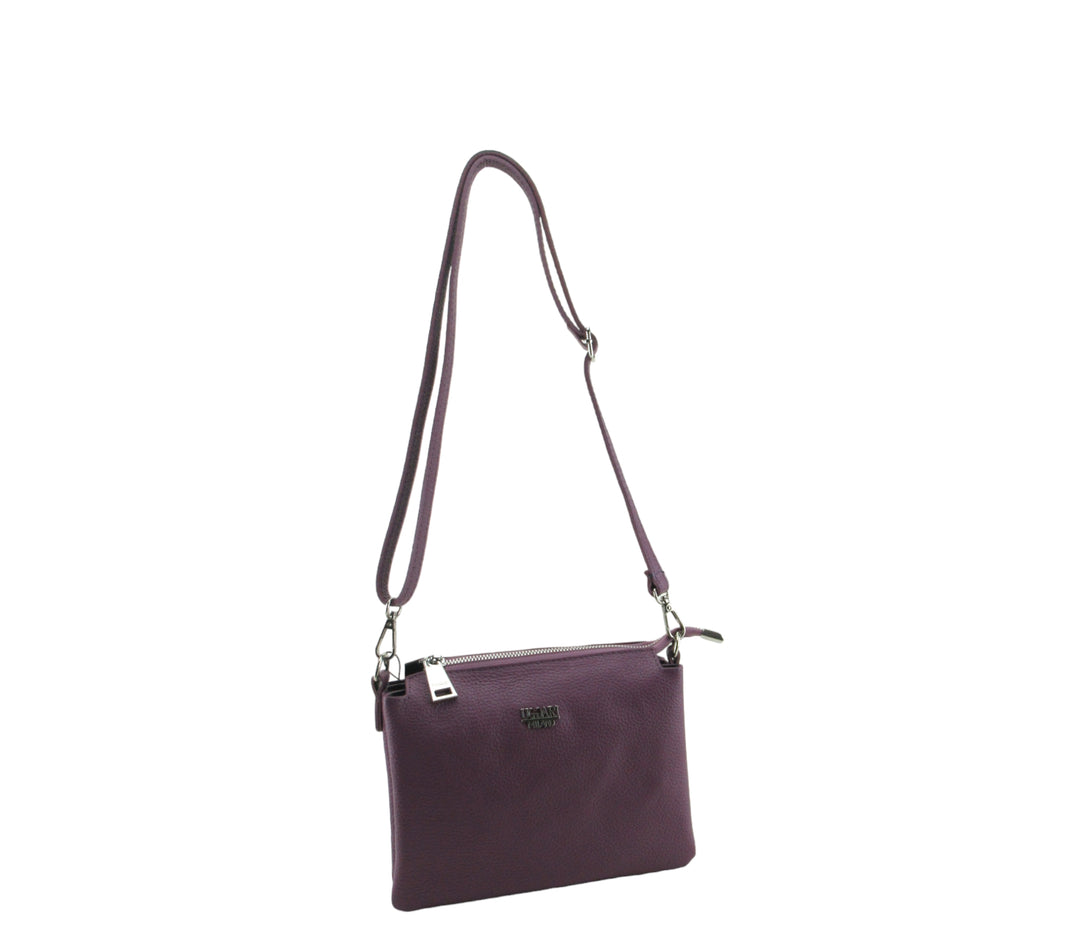 Small Leather Dollar Shoulder Bag with 3 compartments 