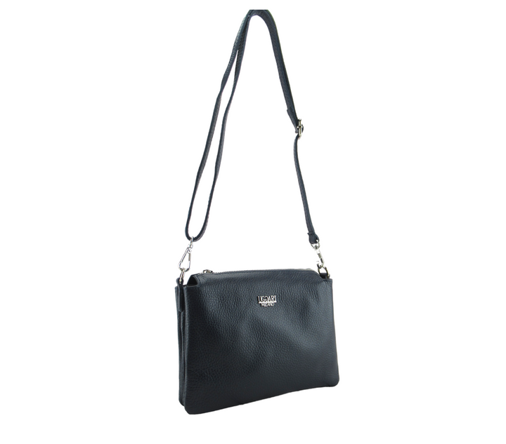 Small Leather Dollar Shoulder Bag with 3 compartments 