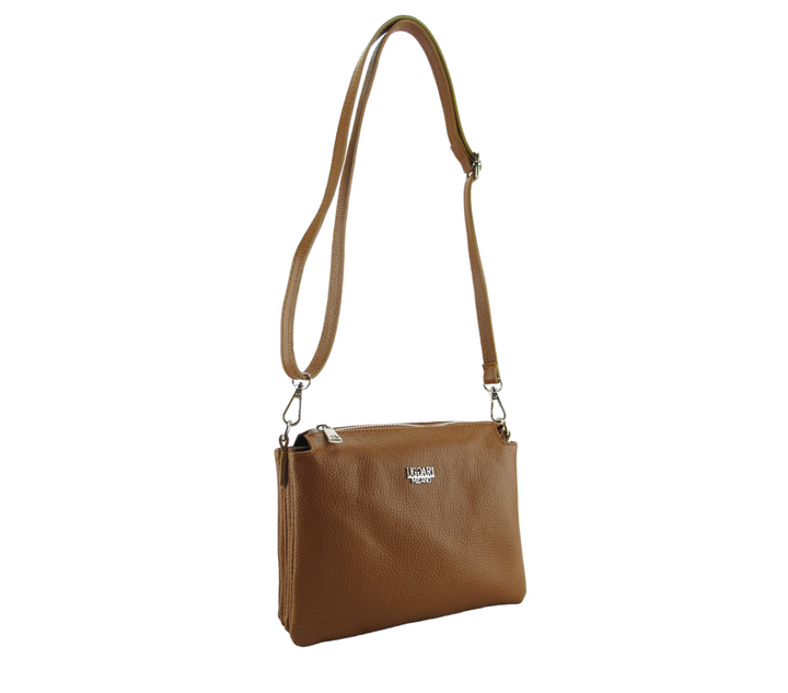 Small Leather Dollar Shoulder Bag with 3 compartments 