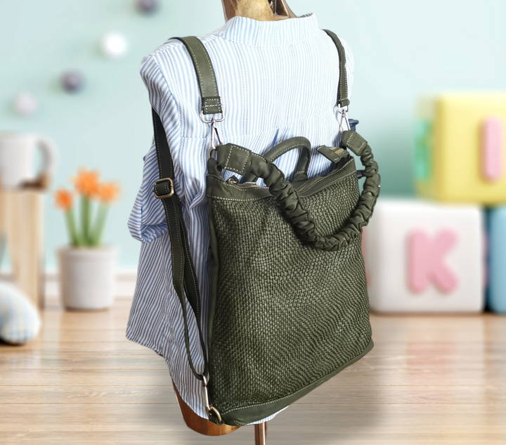 Khatrin bag and backpack in garment-dyed woven leather 