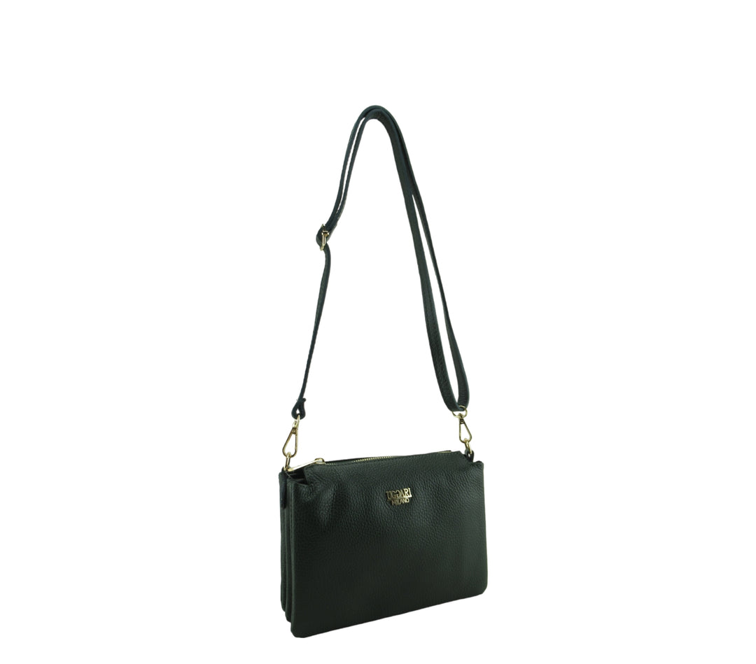 Small Leather Dollar Shoulder Bag with 3 compartments 