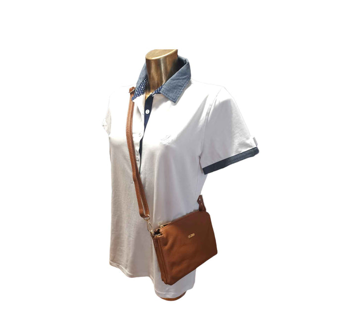 Small Leather Dollar Shoulder Bag with 3 compartments 