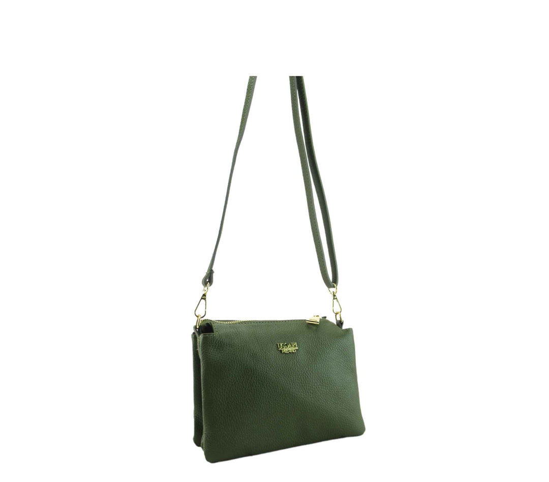 Small Leather Dollar Shoulder Bag with 3 compartments 