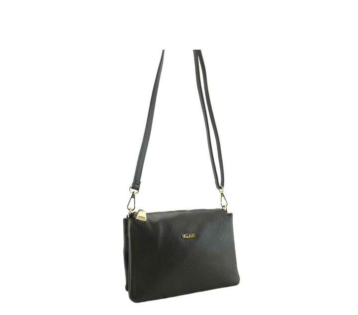 Small Leather Dollar Shoulder Bag with 3 compartments 