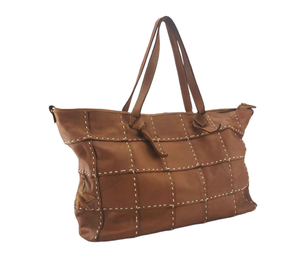 Shopping bag in pelle vitello tinto in capo ( lavato )