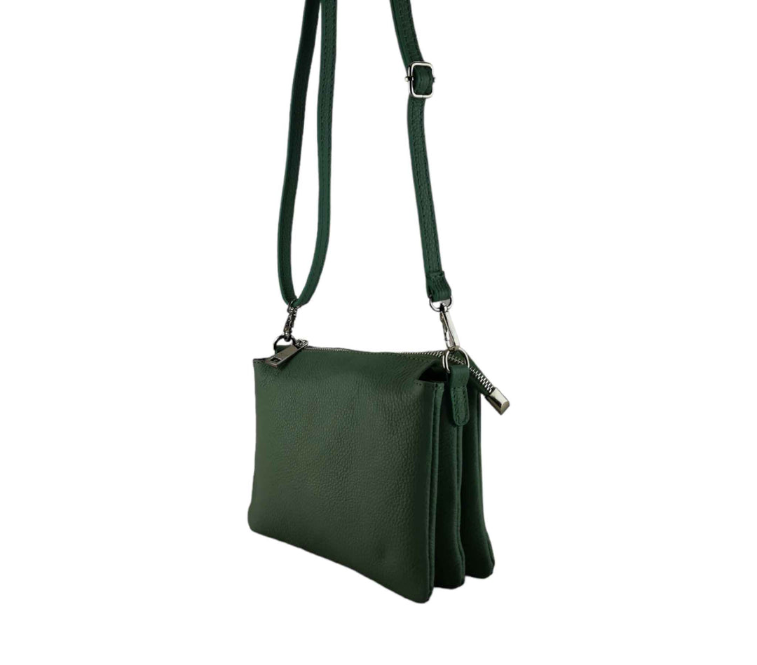 Small Leather Dollar Shoulder Bag with 3 compartments 